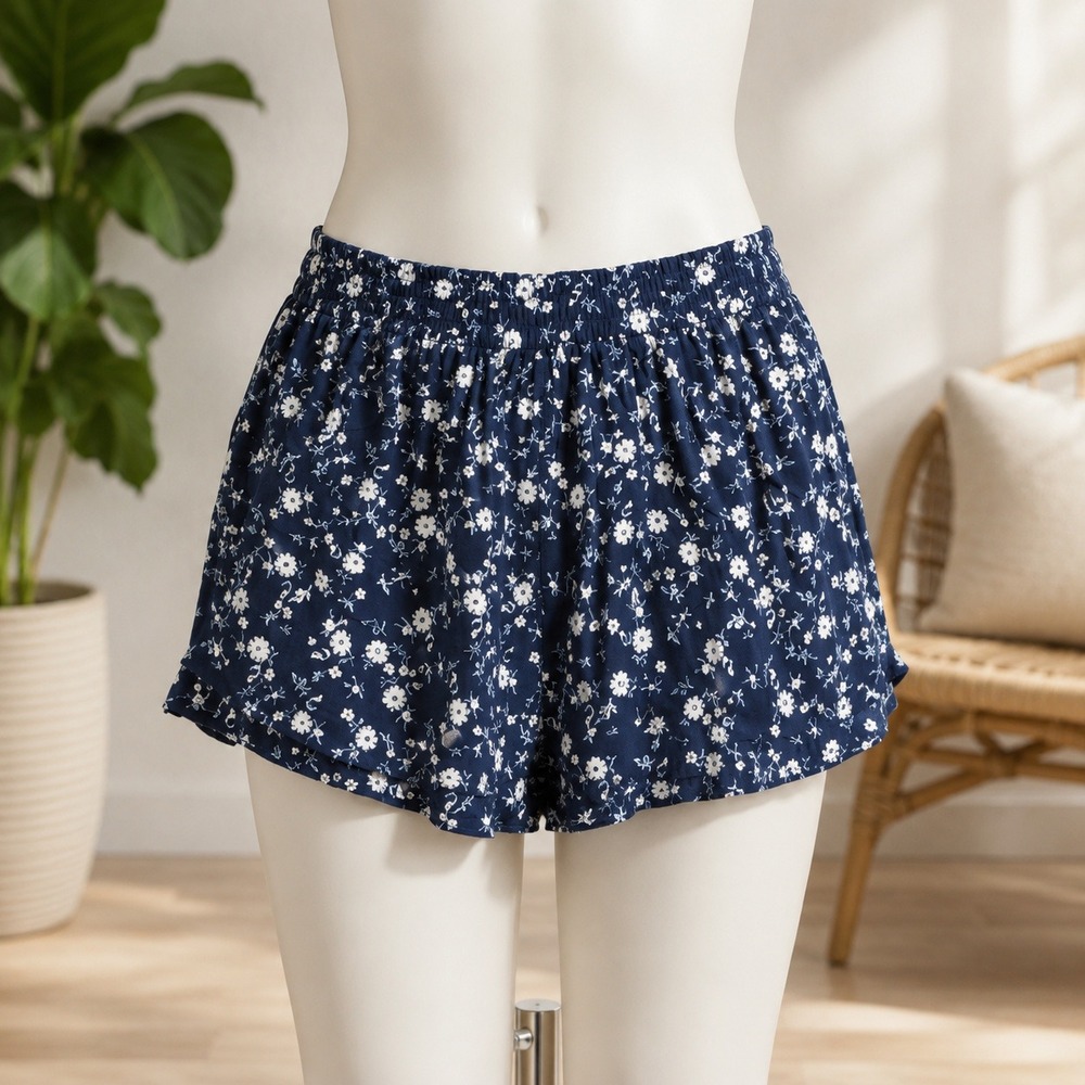 NWOT Abound Shorts Small Blue Floral Daisy Print Elastic Waist Summer Casual